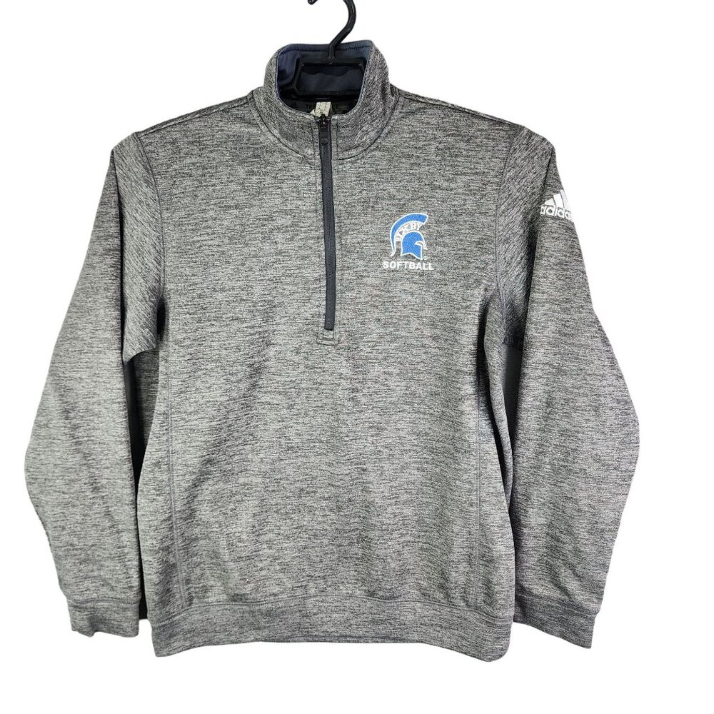 Mens Heather Gray Adidas Team Issue Pullover Sweatshirt 1/4 Zip Long Sleeve M
